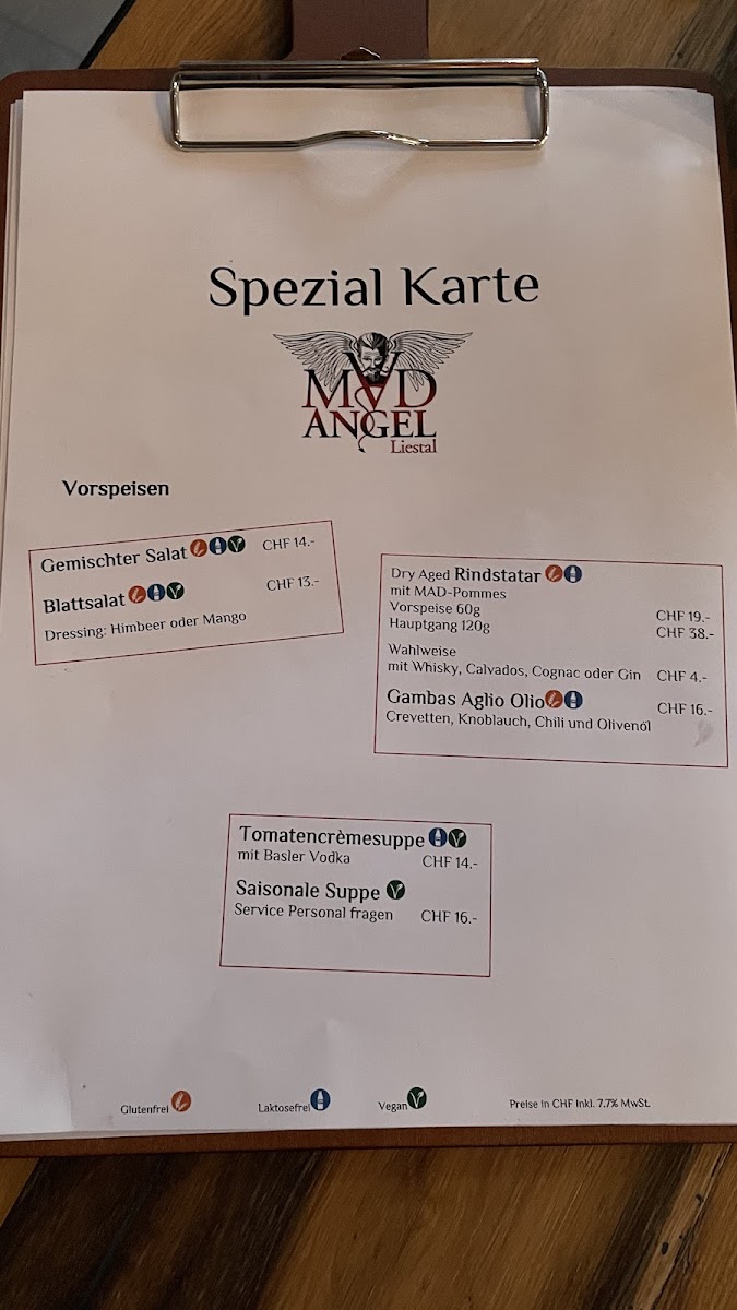 MAD ANGEL gluten-free menu