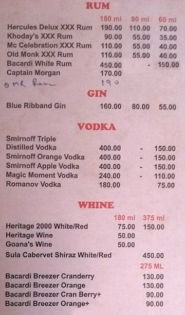 MM Bar & Restaurant menu 