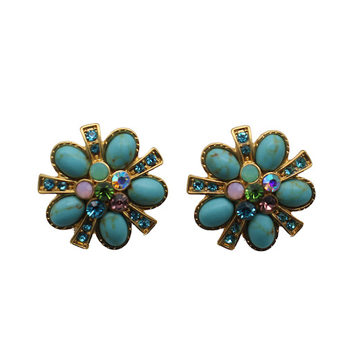 Title 4, Silver Needle Flower Turquoise Earrings. Natura...
