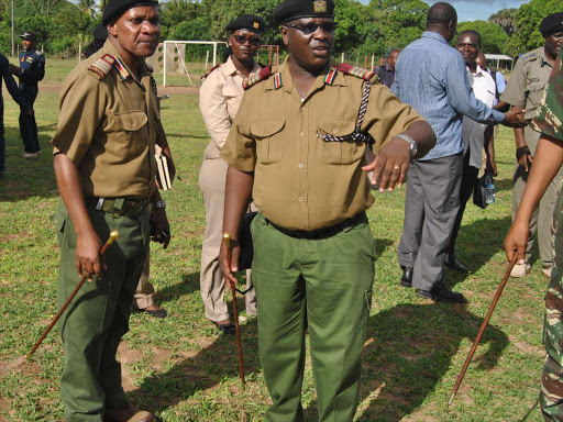 Coast regional coordinator Nelson Marwa with Lamu county commissioner Joseph Kanyiri in Mpeketoni, Lamu county./FILE