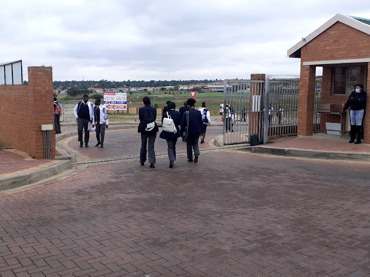 Pupils at Noordwyk secondary school in Midrand after writing their first matric exam on Wednesday.