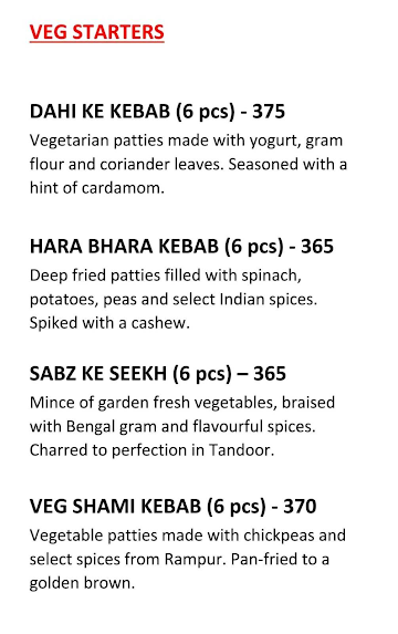 Indian Chariot menu 