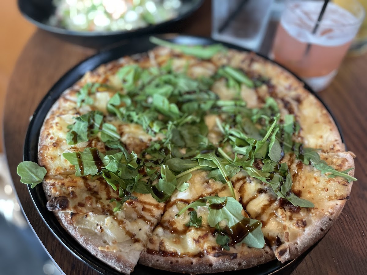 Brie & bacon flatbread (on a round GF pizza crust)