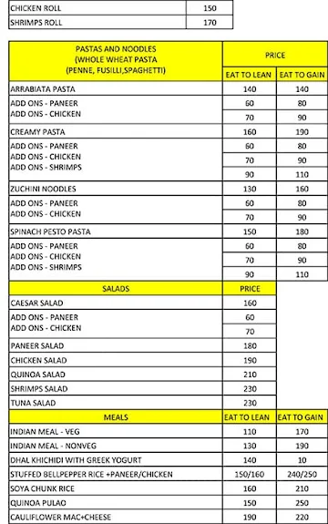 Diet N Protein Meals menu 