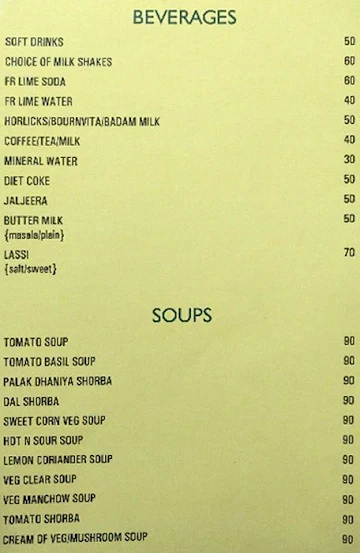 VT Sindhur Veg menu 