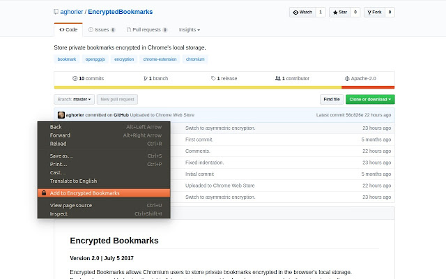 Encrypted Bookmarks chrome extension