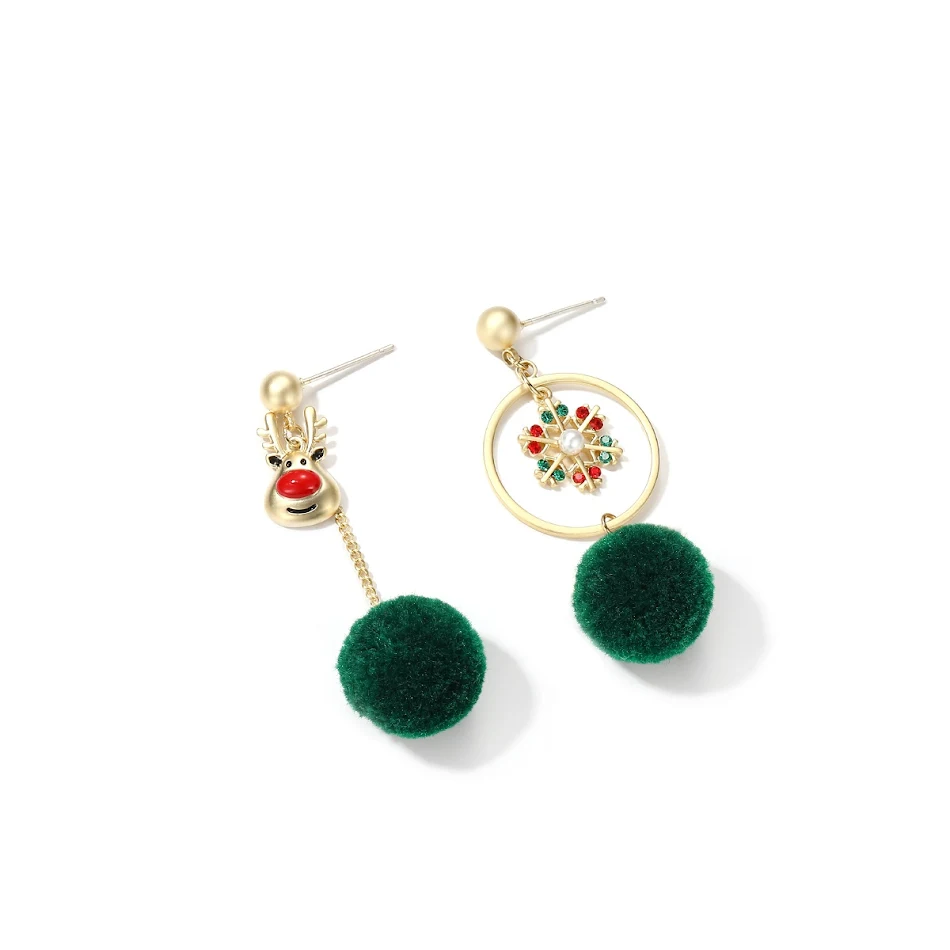 Clous d'oreilles femme en laine avec motif de flocon de neige et d'élan de Noël, parfaits pour les fêtes, un accessoire charmant et original