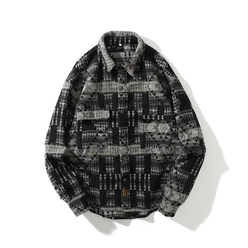 Title 4, Retro woolen plaid long sleeve shirt for men, p...