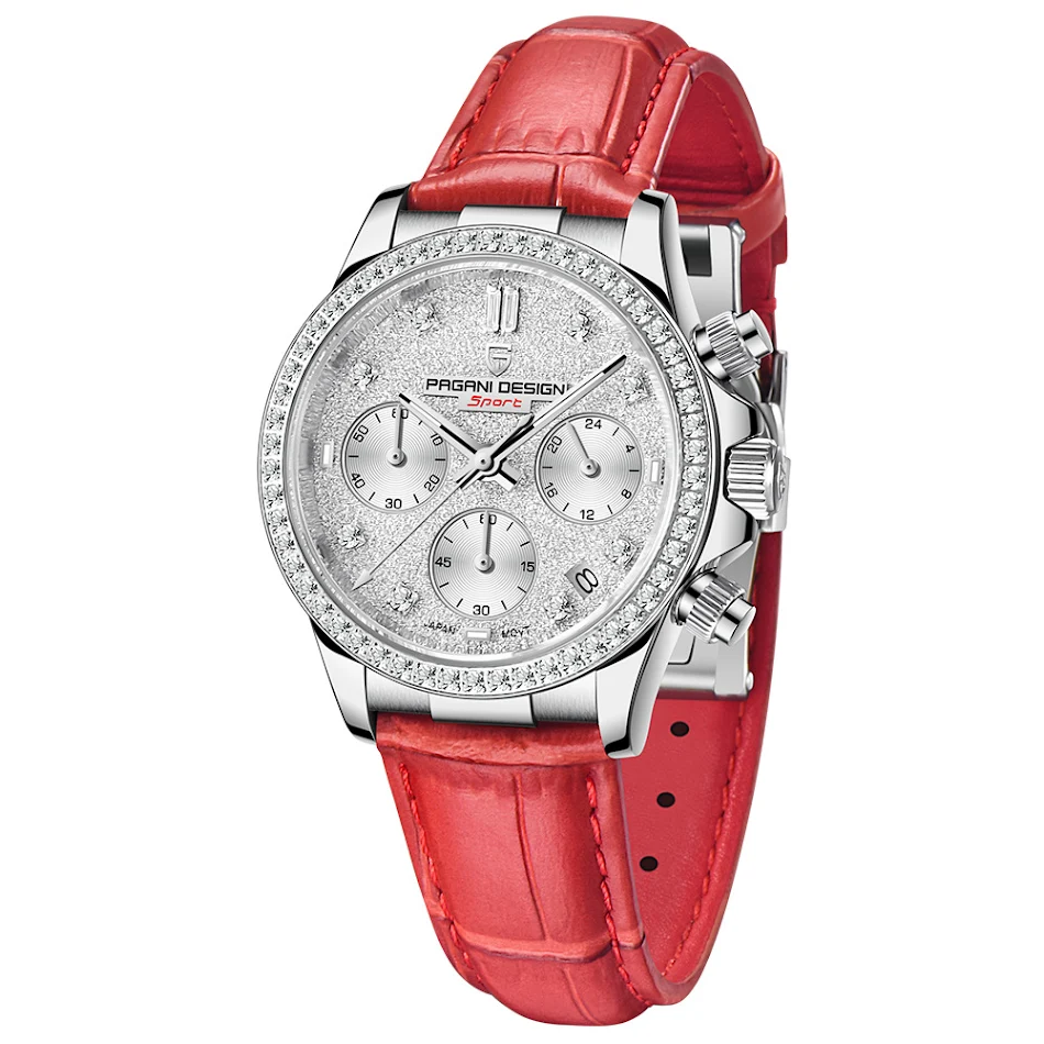 Relógio de aço inoxidável à prova d'água com superfície de diamante e calendário, durável e elegante para o dia a dia.