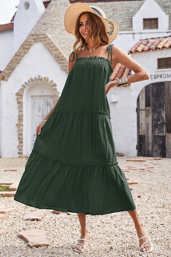 Title 6, Sleeveless Layered Ruffled Beach Long Solid Col...