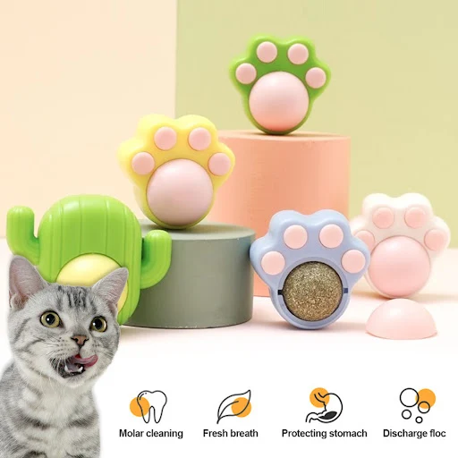Catnip Wall Ball Licking Ball Spherical Teeth Cleaning Cat Catnip Toy Rotatable Kitten Licking Ball Pet Supplies Wall Tr