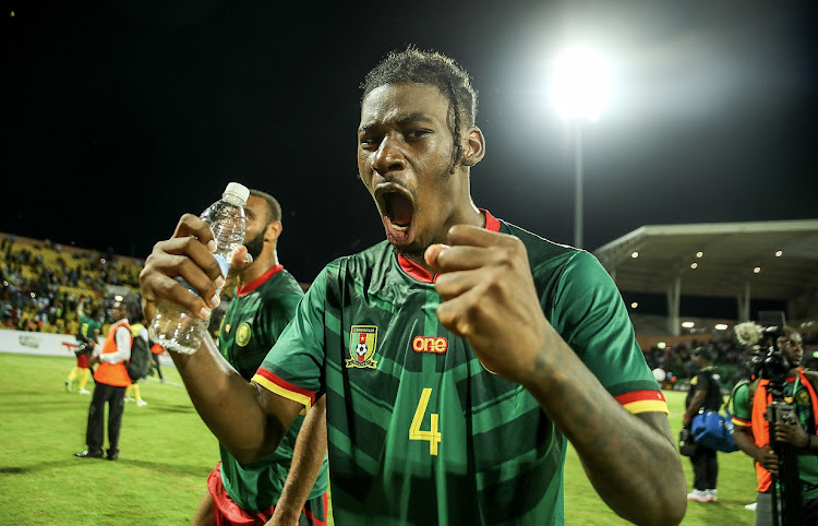 Christopher Wooh of Cameroon celebrates victory in their 2023 Africa Cup of Nations qualifying match against Burundi at Roumdé Adjia Stadium in Garoua, Cameroon on Tuesday.