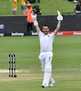 Proteas batter Dean Elgar celebrates his century on day two of the Boxing Day Test against India at SuperSport Park in Centurion on December 27 2023.