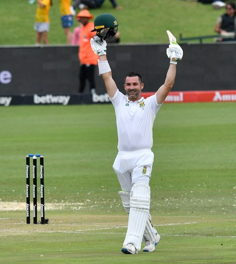 Proteas batter Dean Elgar celebrates his century on day two of the Boxing Day Test against India at SuperSport Park in Centurion on December 27 2023.