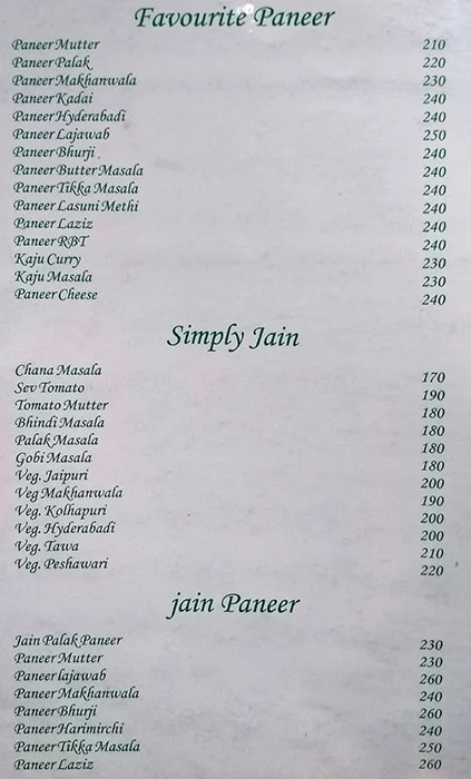 R Bhagat Tarrachand menu 