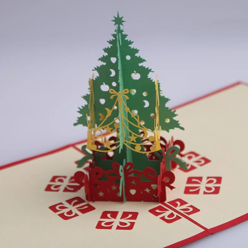 Cartões de Natal 3D estéreo, cartão de felicitações, árvore de Natal, cartão de aniversário feito à mão, cartão de Ano Novo e cartão de visita.