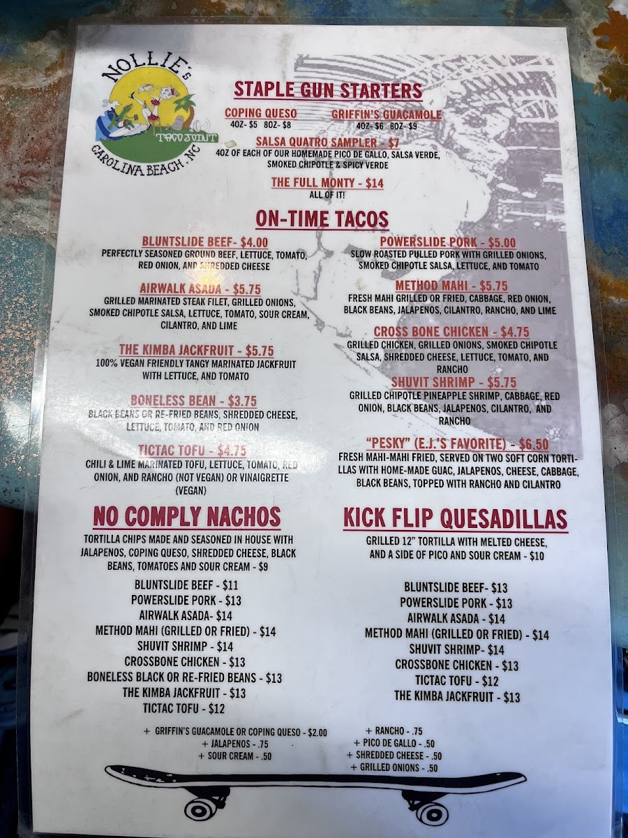 Nollie's Taco Joint gluten-free menu