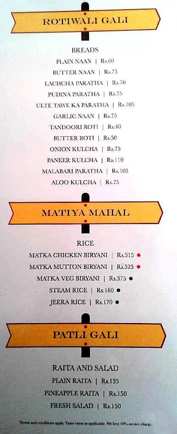 Khaaja Chowk menu 