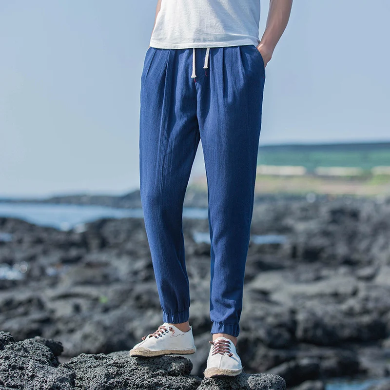 Title 3, Leinen Cropped Hose Herren mit Falten, lockere ...