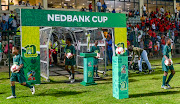 Nedbank branding and trophy during the Nedbank Cup Last 16 match between Kwadukuza United FC and Supersport United at Sugar Ray Xulu Stadium on April 04, 2017 in Durban, South Africa. 