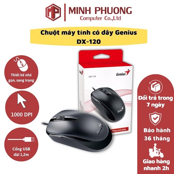 [Mã Elaug Giảm 6% Đơn 50K] Chuột Quang Có Dây Genius Dx - 120 (Đen)