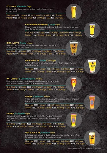 The Beer Cafe menu 