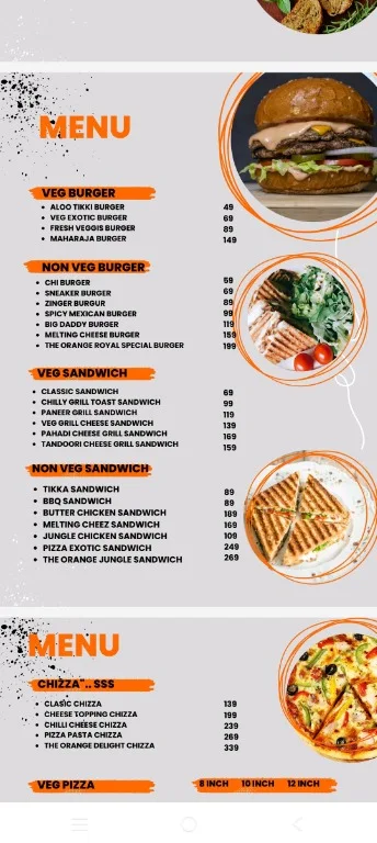 The Orange Cafe menu 