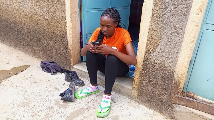 Jane Syokau at her house in Makongeni Thika. She uses social media to get job referrals either at construction sites or in people's houses on March 3, 2023