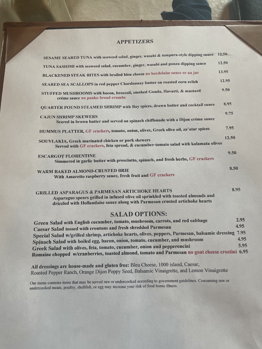 Calhoun Corners Restaurant gluten-free menu