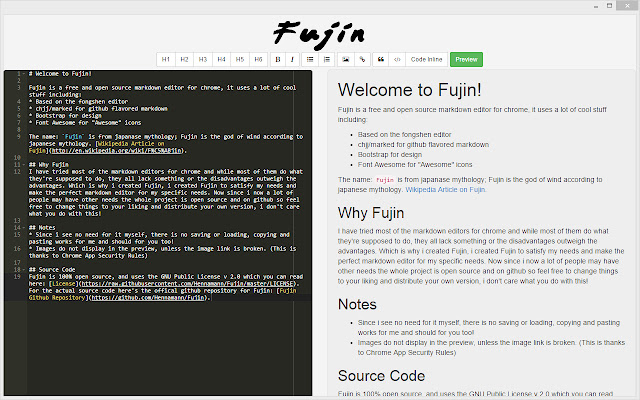 Fujin - A Markdown Editor chrome extension