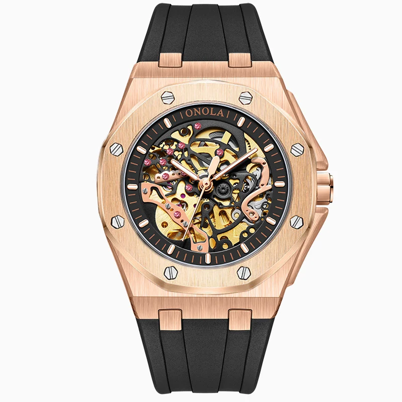 Automatisch mechanisch herenhorloge met siliconen band, waterdicht. Combineer stijl en functionaliteit met dit duurzame horloge, geschikt voor dagelijks gebruik.