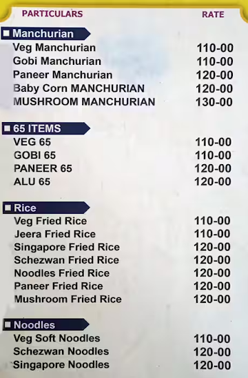 Sri Raghavendra Veg menu 