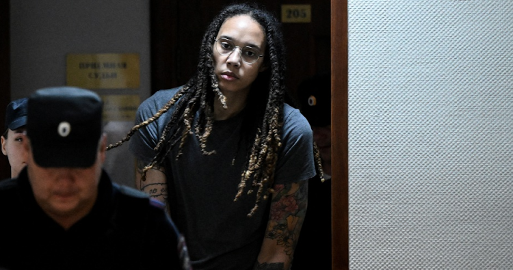 Brittney Griner is lead out of court after being convicted on a drug charge, in Moscow, Russia. Picture: REUTERS/KIRILL KUDRYAVTSEV