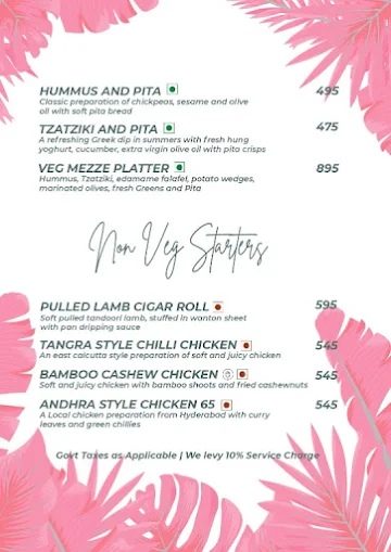 Gin & Juliet menu 