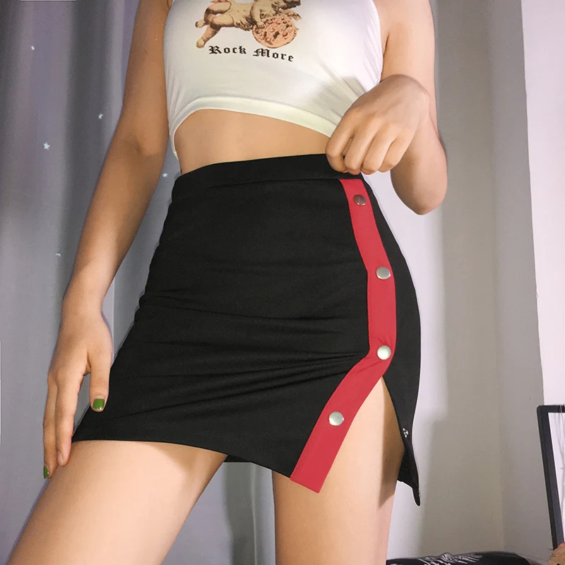 Falda femenina con hebilla y cuatro botones, diseño de hendidura a contraste. Elegancia y estilo para cualquier ocasión, realza tu figura.
