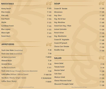 The Pinevinta Hotel menu 