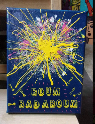 Boum badaboum mini tableau acrylique artiste peintre virginie barre pop art naif vivifiant et contemporain decoration murale enfants ado ludique