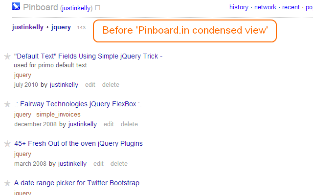 Pinboard.in condensed view Preview image 1