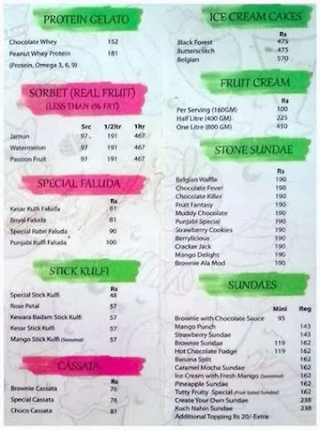 Giani's Ice Cream menu 