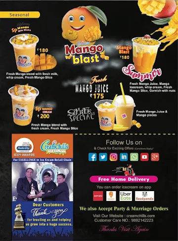 Creamchills Icecream menu 