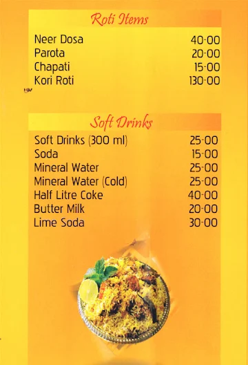 Hotel Karavali Beach menu 