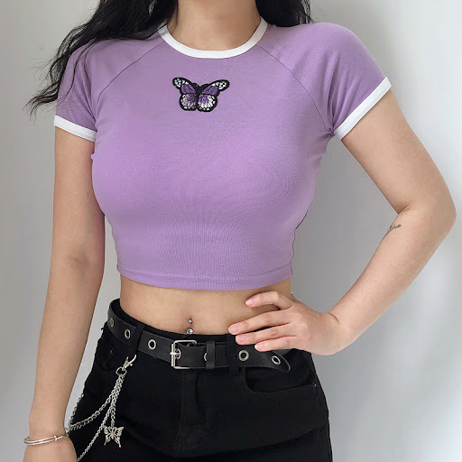 Title 6, Summer basic short-sleeved top womens butterfl...