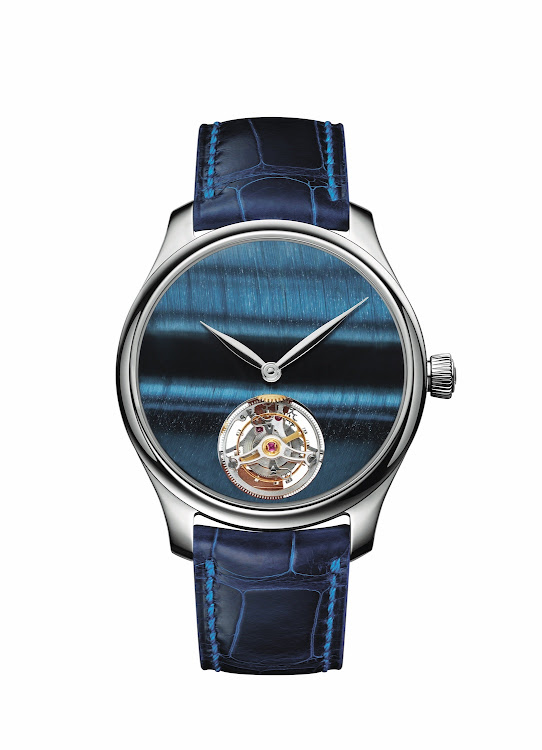 H. Moser & Cie Endeavour Tourbillon Concept Tigers Eye in blue.