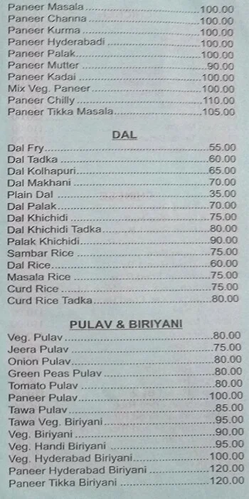 Tushanth menu 