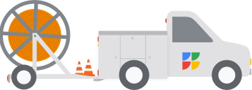 Illustration of a Google fiber construction truck laying down the fiber optic network