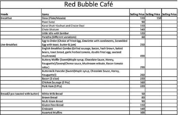 Red Bubble Cafe menu 