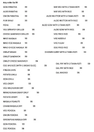 Meals & Snacks @99 menu 1