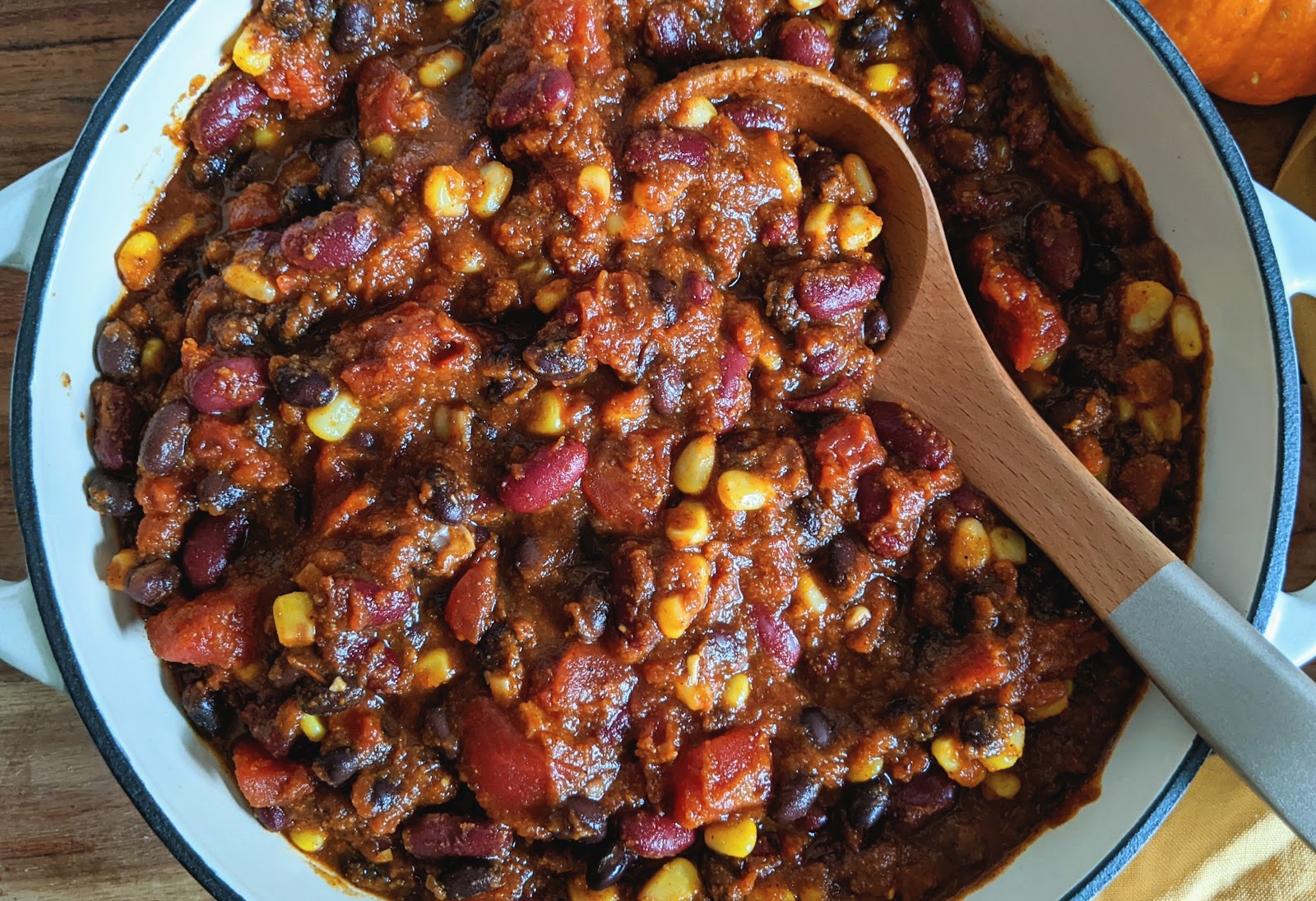 close up of turkey pumpkin chili