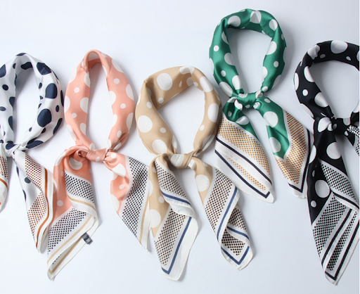 Title 2, Women silk scarf square shawl hair neck dot pri...