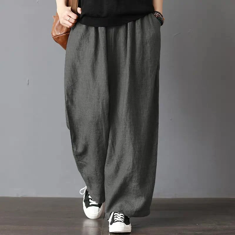 Pantalon Harem en Lin à Jambes Larges pour un Confort Optimal et une Silhouette Élancée, Parfait pour un Style Décontracté et Tendance